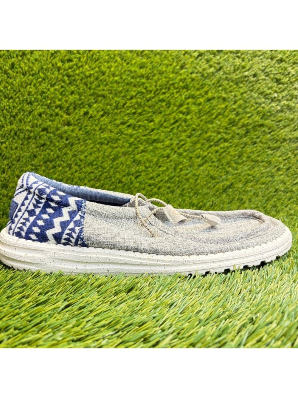 Hey Dude Wally Funk Mens Size 10 Taupe Gray Blue Casual Walking Slip-On Shoes